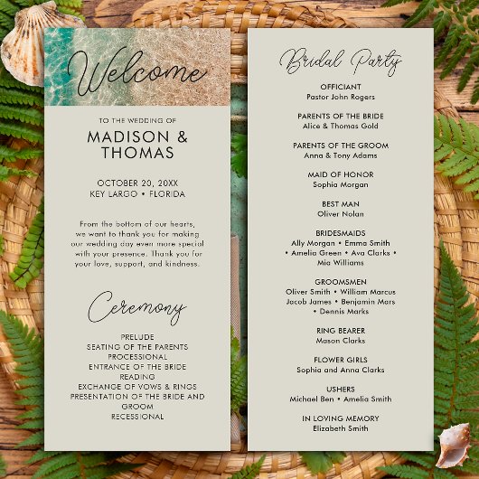 コースタルブルー熱帯ビーチ行先結婚式 プログラム