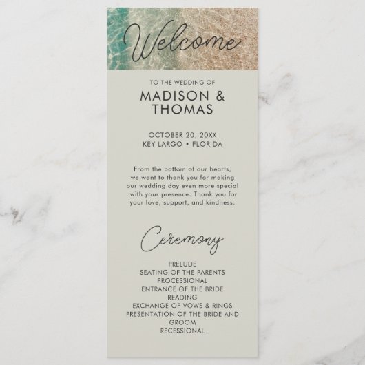 コースタルブルー熱帯ビーチ行先結婚式 プログラム (正面)