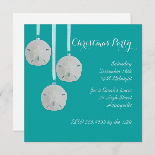 コースタルホリデーハウスパーティーターコイズ 招待状 (正面/裏面)