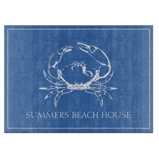 コースタルホワイトカニクラシックオンシオンブルーパーソナライズされた カッティングボード (正面)