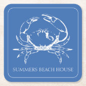 コースタルホワイトカニクラシックオンシオンブルーパーソナライズされた スクエアペーパーコースター (正面)