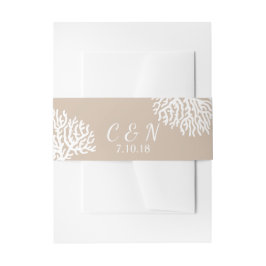 コースタルホワイトシーコーラルカップルのイニシャル結婚ズ 招待状ベリーバンド