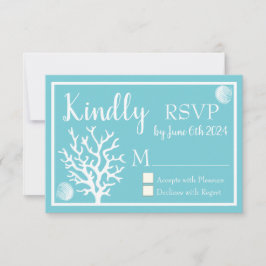 コースタルホワイトシーコーラル&シアンブルーRSVP 出欠カード