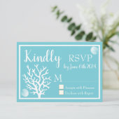 コースタルホワイトシーコーラル&シアンブルーRSVP 出欠カード (スタンド正面)