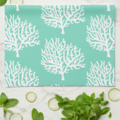 コースタルホワイトシーコーラル&シーガラスグリーン キッチンタオル (折り畳み)