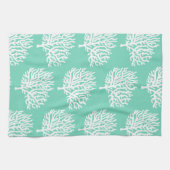 コースタルホワイトシーコーラル&シーガラスグリーン キッチンタオル (横)