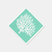 コースタルホワイトシーコーラル&シーガラスグリーン スタンダードカクテルナプキン (角)