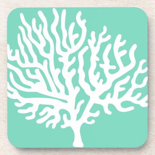 コースタルホワイトシーコーラル&シーグラスグリーン コースター (正面)