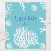 コースタルホワイトシーコーラル&シーシェルズシアンブルー ワインラベル (シングルラベル)