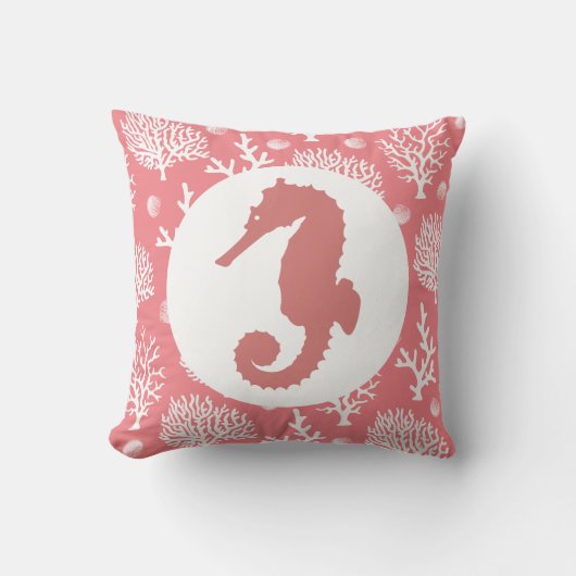 コースタルホワイトシーサンゴ&コーラルピンクシーホース クッション (正面)