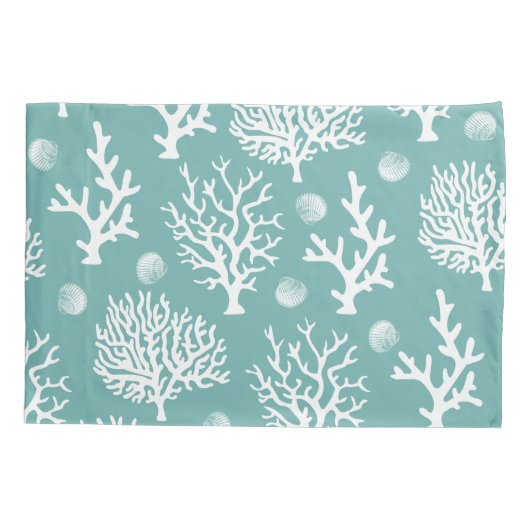 コースタルホワイトシーサンゴ&シーグラスグリーン 枕カバー (裏面)