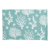 コースタルホワイトシーサンゴ&シーグラスグリーン 枕カバー (正面)