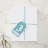 コースタルホワイトシーホースシルエット&ブライトブルー ギフトタグ (より糸付き)