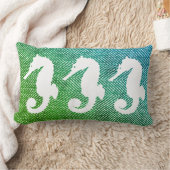 コースタルホワイトシーホース&海フエスヘリンボーン ランバークッション (ブランケット)