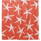 コースタルホワイトヒトデ&コーラルピンク シャワーカーテン (正面)
