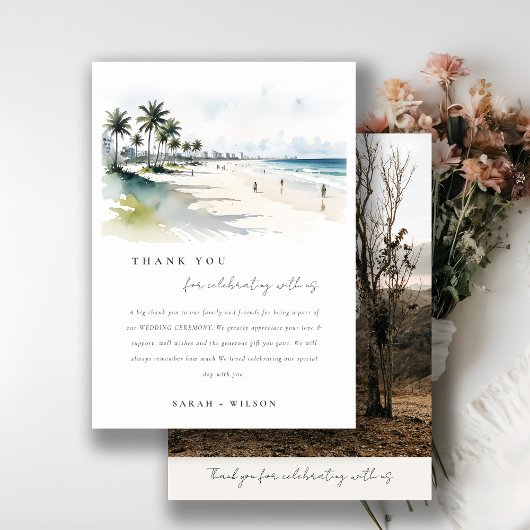 コースタルマイアミビーチパームツリーウォーター結婚カラー サンキューカード