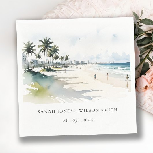 コースタルマイアミビーチパームツリーウォーター結婚カラー スタンダードカクテルナプキン