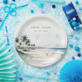 コースタルマイアミビーチパームツリーウォーター結婚カラー ペーパープレート (パーティー)