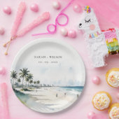 コースタルマイアミビーチパームツリーウォーター結婚カラー ペーパープレート (パーティー)