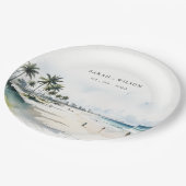 コースタルマイアミビーチパームツリーウォーター結婚カラー ペーパープレート (アングル)