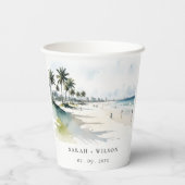 コースタルマイアミビーチパームツリーウォーター結婚カラー 紙コップ (裏面)