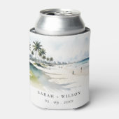 コースタルマイアミビーチパームツリーウォーター結婚カラー 缶クーラー (缶正面)
