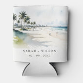 コースタルマイアミビーチパームツリーウォーター結婚カラー 缶クーラー (正面)