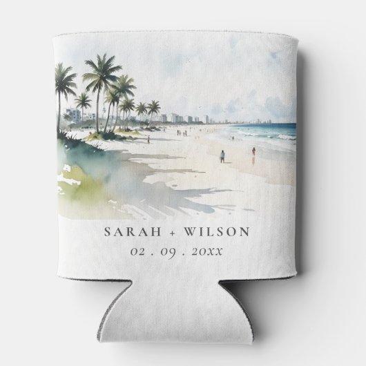 コースタルマイアミビーチパームツリーウォーター結婚カラー 缶クーラー (裏面)