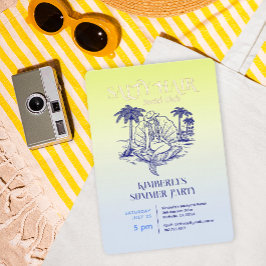 コースタルマーメイド女性のカーボーイサマーパーティーバラ金ゴールド 箔招待状