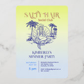 コースタルマーメイド女性のカーボーイサマーパーティーバラ金ゴールド 箔招待状 (正面)