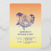 コースタルマーメイド女性のカーボーイサマーパーティー金ゴールド 箔招待状 (正面)