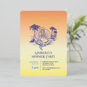 コースタルマーメイド女性のカーボーイサマーパーティー金ゴールド 箔招待状 (立ち正面)