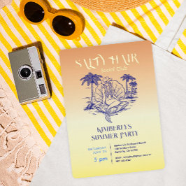 コースタルマーメイド女性のカーボーイサマーパーティー金ゴールド 箔招待状