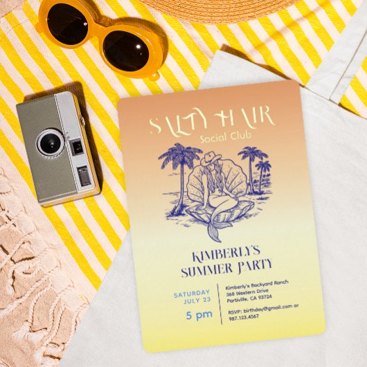 コースタルマーメイド女性のカーボーイサマーパーティー金ゴールド 箔招待状