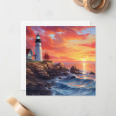コースタルライトハウスアットサンセットデザイン ノートカード (正面/裏面インサイチュ)