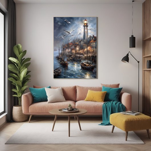 コースタルライトハウスアットトワイライトア航海のート ポスター