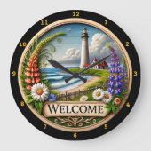 コースタルライトハウスウェルカムフローラ ラージ壁時計 (正面)