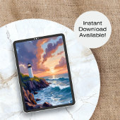 コースタルライトハウスサンセット | ビーチ絵を描海 ポスター