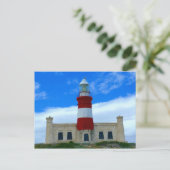 コースタルライトハウスチャームレッドブルーホワイト写真 ポストカード (スタンド正面)