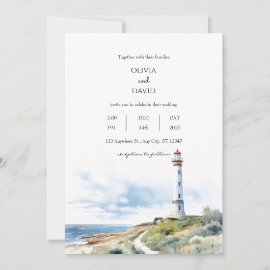 コースタルライトハウストレイル海ビュービーチ結婚式 招待状 (正面)