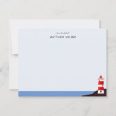 コースタルライトハウスパーソナライズされたブルー ノートカード (正面)