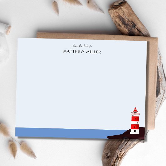 コースタルライトハウスパーソナライズされたブルー ノートカード