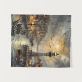 コースタルライトハウス&シーサイドビレッジサンセットアート タペストリー (正面(横))