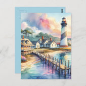 コースタルライトハウス&ビーチコテージシーン ポストカード (正面/裏面)