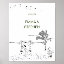 コースタルラブシーサイドサンディミニマルビーチ結婚ズ ポスター
