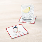 コースタルレッドカニのクリスマスストッキング スクエアペーパーコースター (インサイチュ)