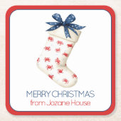 コースタルレッドカニのクリスマスストッキング スクエアペーパーコースター (正面)