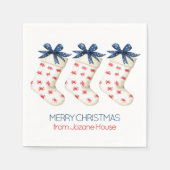 コースタルレッドカニのクリスマスストッキング スタンダードカクテルナプキン (正面)