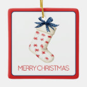 コースタルレッドカニのクリスマスストッキング セラミックオーナメント (正面)