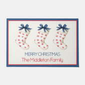 コースタルレッドカニのクリスマスストッキング ドアマット (正面)